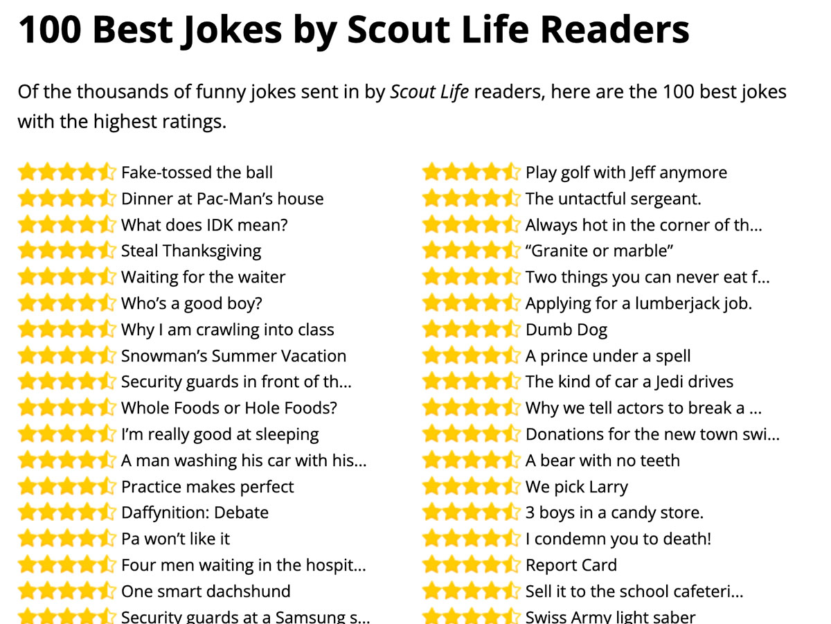 Midlertidig ufravigelige læsning 100 Best Jokes by Scout Life Readers – Funny Jokes by Scout Life